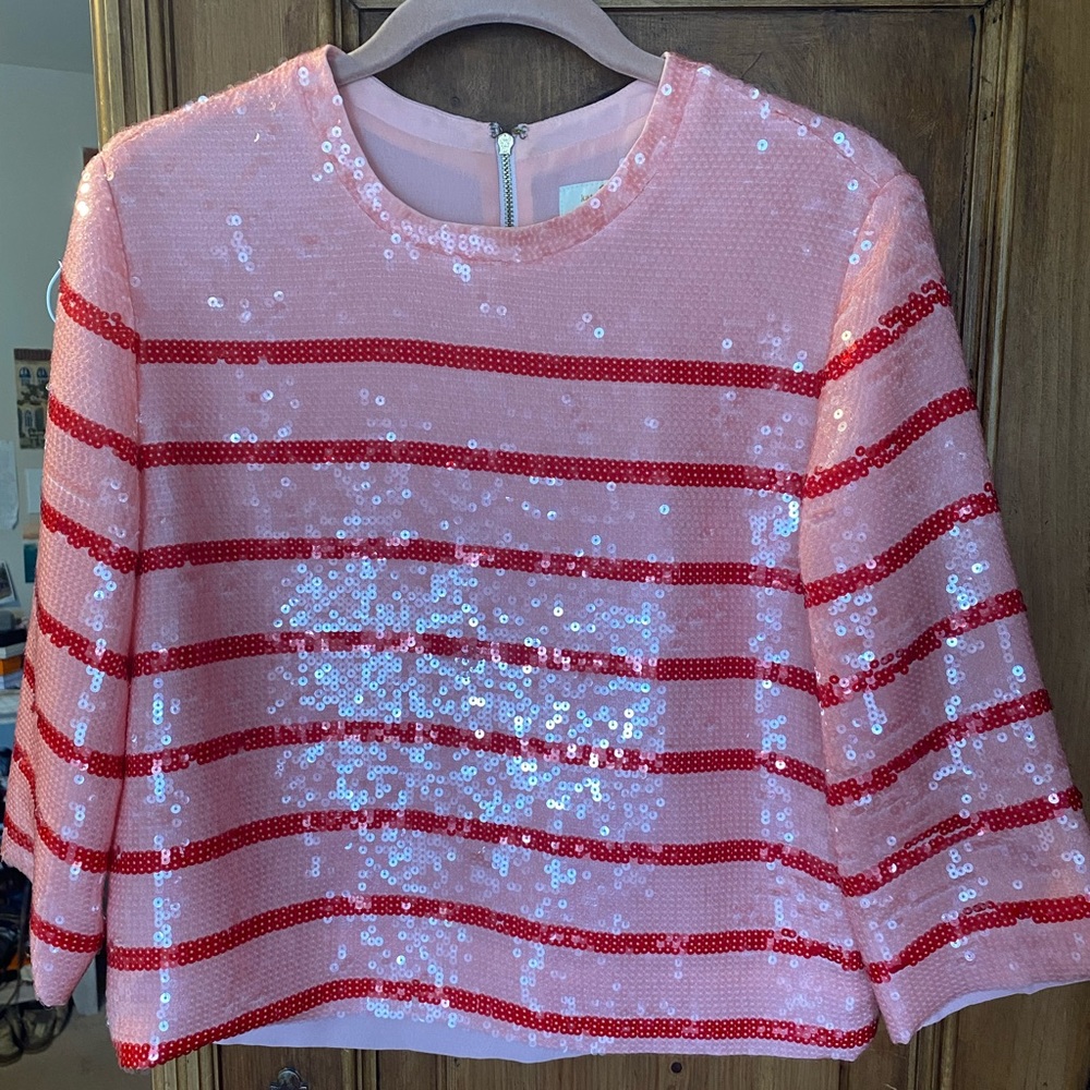 Kale Spade pink sequins striped top